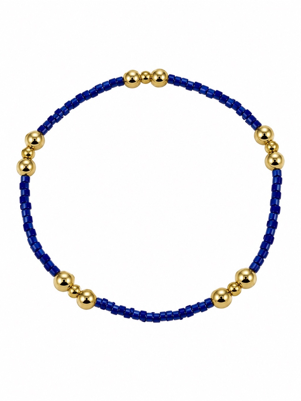 Gold & Royal Blue Beaded Stretch Bracelet